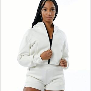 Sudadera deportiva con capucha y media cremallera para mujer, cárdigan de algodón personalizado, sudadera corta para entrenamiento - Product Image 2