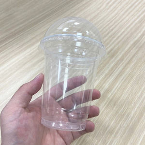 Quang Quan 95mm 400ml 14oz Disposable Clear <b>Plastic</b> <b>Cup</b> with U Shape Bottom Flat Bottom Lids Single Wall Iced Coffee Serving Set - Product Image 4