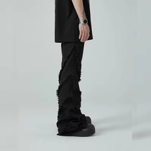 Custom 100% de alta calidad mejor artículo Elegante ropa de calle pierna recta Patchwork negro Jeans Hip Hop Rock estilo de personalidad para los hombres - Product Image 2