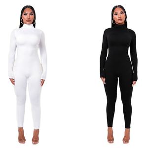 Autumn <b>Fitness</b> Long Sleeve Brown Sexy Bodycon High Waist Fit <b>Jumpsuit</b> Women's Romper One Piece Turtleneck - Product Image 1