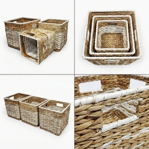 Natural Water Hyacinth Storage <b>Basket</b> Set White Chevron Square <b>Cube</b> Shelf Storage Organizer Box Setup Decor Pure Art Design - Product Image 2