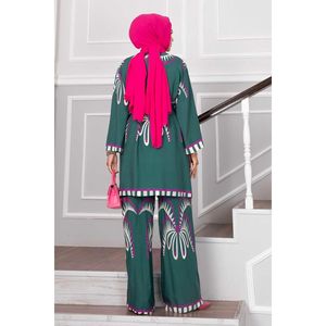 ชุดสูท2ชิ้นสีกากีสำหรับผู้หญิงผ้าวิสคอสดีไซน์ลายปาล์มที่สลับซับซ้อน - Product Image 2