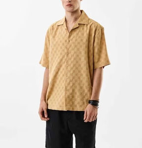 Camisas de Hombre con Cuello Cubano de Sarga de Algodón Personalizadas, Bordado de Cadena, Corte Cuadrado, Camisa Extra Grande de Diseñador para Hombre - Product Image 5