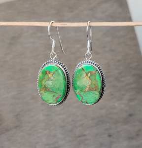 925 Sterling Silver Green Copper <b>Turquoise</b> Oval Gemstone Earrings Elegant Wedding/Party Christmas Gift for Women - Product Image 5