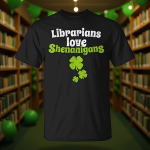 Camiseta con estampado de trébol del día de San Patricio de Librarians Love Shenanigans, unisex para adultos, manga corta, cuello redondo, serigrafía - Product Image 3