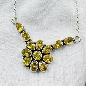 Rose Cut <b>Citrine</b> Sterling Silver Necklace Handmade Gemstone Jewelry For Women Statement Necklace Wholesale Supplier - Product Image 3