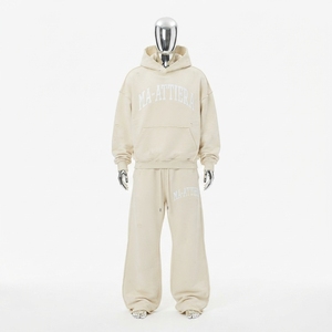 Conjunto de Sudadera con Capucha y Pantalones Deportivos Blancos para Hombre, Estilo Desgastado, de Algodón y Felpa, Talla Grande, Ropa Deportiva Urbana, Venta al Por Mayor OEM - Product Image 3