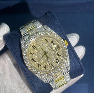 Reloj VVS Moissanite Diamond de lujo con esfera árabe para hombre, ETA japonesa de doble tono, chapado en oro amarillo, acero inoxidable mecánico - Product Image 1