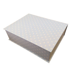 Scatola Decorativa per la Conservazione con Finitura Azzurra e Pois Bianchi, Design con Coperchio a Ribalta - Product Image 1