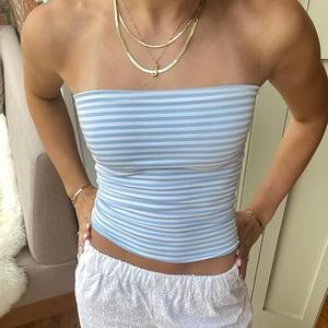 Blue <b>White</b> Striped <b>Tube</b> <b>Top</b> Sexy Backless Design Simple Style Slim-Fit Figure Flattering American Hot Girl's Basic Short - Product Image 4