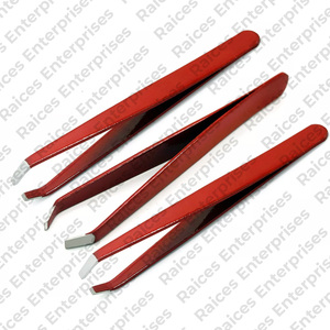 Venta al por mayor de alta calidad profesional de acero inoxidable pinzas para cejas multicolor punta inclinada logotipo personalizable - Product Image 3