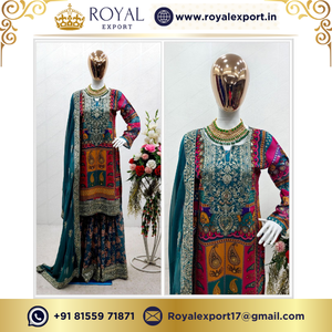 Royal Export lance une Georgette de renard pur lourd avec un dessus d'impression numérique-Sharara avec un ensemble Dupatta à Surat India - Product Image 2