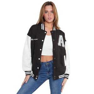 Chaqueta Universitaria Acolchada Personalizada para Mujer, Chaqueta de Béisbol Universitaria de Moda con Decoración Bordada, Proceso de Tejido - Product Image 1