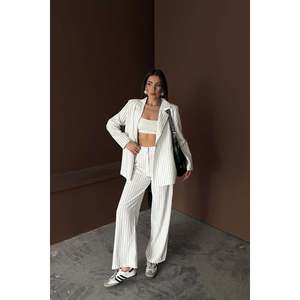 <b>White</b> Striped Jacket And Trousers <b>Set</b> - <b>White</b> - Product Image 2