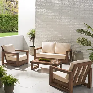 Outdoor Elegante Pátio Sofá Set Teca Com Almofada Melhor Qualidade-Zalaya