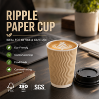 Cangkir Dinding Bergelombang Anti Panas Desain Berongga Dinding Ganda Ripple untuk Layanan Rumah Teh Cokelat Panas Premium