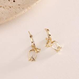 Boucles d'oreilles pendantes en argent sterling 925 plaqué or 14 carats avec zircon, forme tulipe double, élégantes, cadeau pour femme - Product Image 1