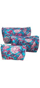 Handmade Floral Eco-Friendly Water Resistant Durable Vintage Quilted Cotton <b>Makeup</b> <b>Storage</b> Case Medium Size 3 Pcs - Product Image 5