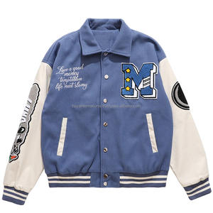 Blouson Bomber d'Hiver Personnalisé pour Homme en Laine Marron/Gris, Écologique, Coupe-Vent, Respirant, en Cuir et Toile Brodé - Product Image 4