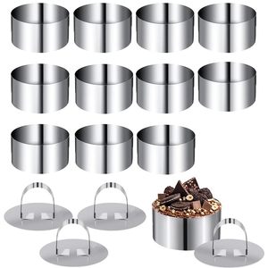 12 emporte-pièces ronds en acier inoxydable de 8cm avec 2 presses Outils à gâteaux pour gâteaux Mousse Desserts Frittatas Anneaux de tartare - Product Image 1