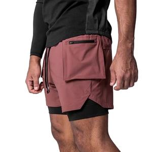 Shorts de sport pour homme, solides, 2 en 1, en polyester, 5 pouces, séchage rapide, compression, course à pied, ajustés - Product Image 2
