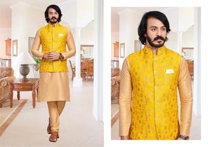 Ensemble de pyjama Kurta traditionnel indien tendance avec tissu de soie de gilet avec séquence directement du fournisseur indien - Product Image 4