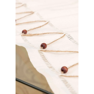 Camino de Mesa de Lino Blanco Hecho a Mano de 50x150cm, Bordado con Cuentas, Decoración Geométrica de Lujo para el Hogar - Product Image 3