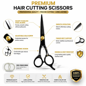 กรรไกรตัดผม 6.5 นิ้ว สีดำ สแตนเลส สำหรับช่างตัดผมมืออาชีพ ใช้ในร้านเสริมสวย รับทำโลโก้ตามสั่ง - Product Image 2