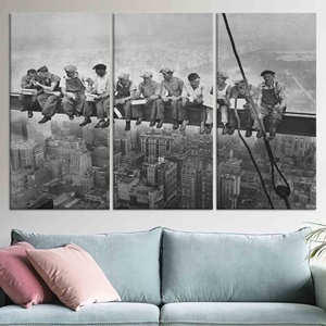 Lienzo impreso con foto vintage de construcción de la ciudad de Nueva York: Almuerzo sobre un rascacielos, JUEGO DE 3 LIENZOS - Product Image 1