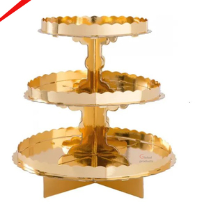 Nouvel arrivage de support de gâteau en métal de forme ronde dorée au design classique pour la fête de mariage - Product Image 2