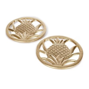 Set Of 2 Aluminum Golden Floral <b>Trivet</b> Heat Resistant <b>Metal</b> Pad for Pan & Hotpot Protects Dining Table From Heat Damage - Product Image 1