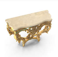 Console de couloir de luxe en or avec marbre et plateau en bois massif