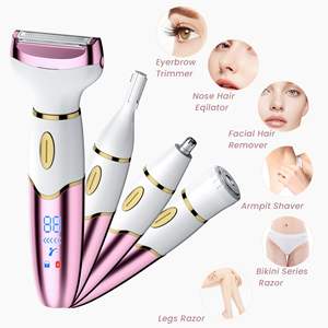 Épilateur électrique rechargeable 4-en-1 étanche IPX7 pour femme, rasoir intime, corps, jambes et poils pubiens, rasoir facial lavable - Product Image 1