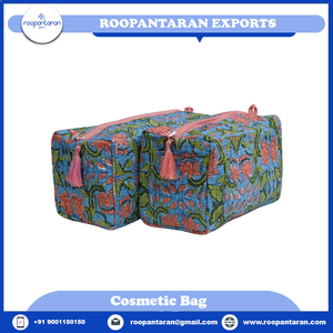 High Quality Indian Hand Block Printed Toiletry <b>Bag</b> Coin <b>Purse</b> Cosmetic <b>Bag</b> <b>Set</b> of Two Quilted <b>Bags</b> At Lowest Price - Product Image 6