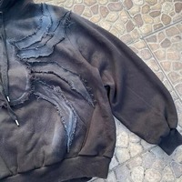 Sudadera con Capucha Unisex Personalizada Spider Winter, Lavado Ácido Desgastado, Oversize, 100% Algodón, Estilo Vintage Cuadrado con Logotipo Bordado y Detalles de Pedrería
