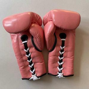 <b>Pink</b> <b>Lace</b> up Fair tex Boxing Gloves with Customized Logo Professional Training Sparing Fighting Boxing Gloves Genuine Leather - Product Image 2