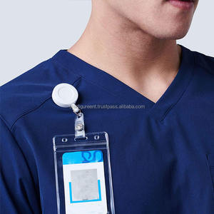 Uniforme de travail hospitalier d'été pour hommes, uniforme chirurgical tissé, sergé, spandex, col en V, gommage médical pour hommes (PayPal vérifié), vente en gros - Product Image 4