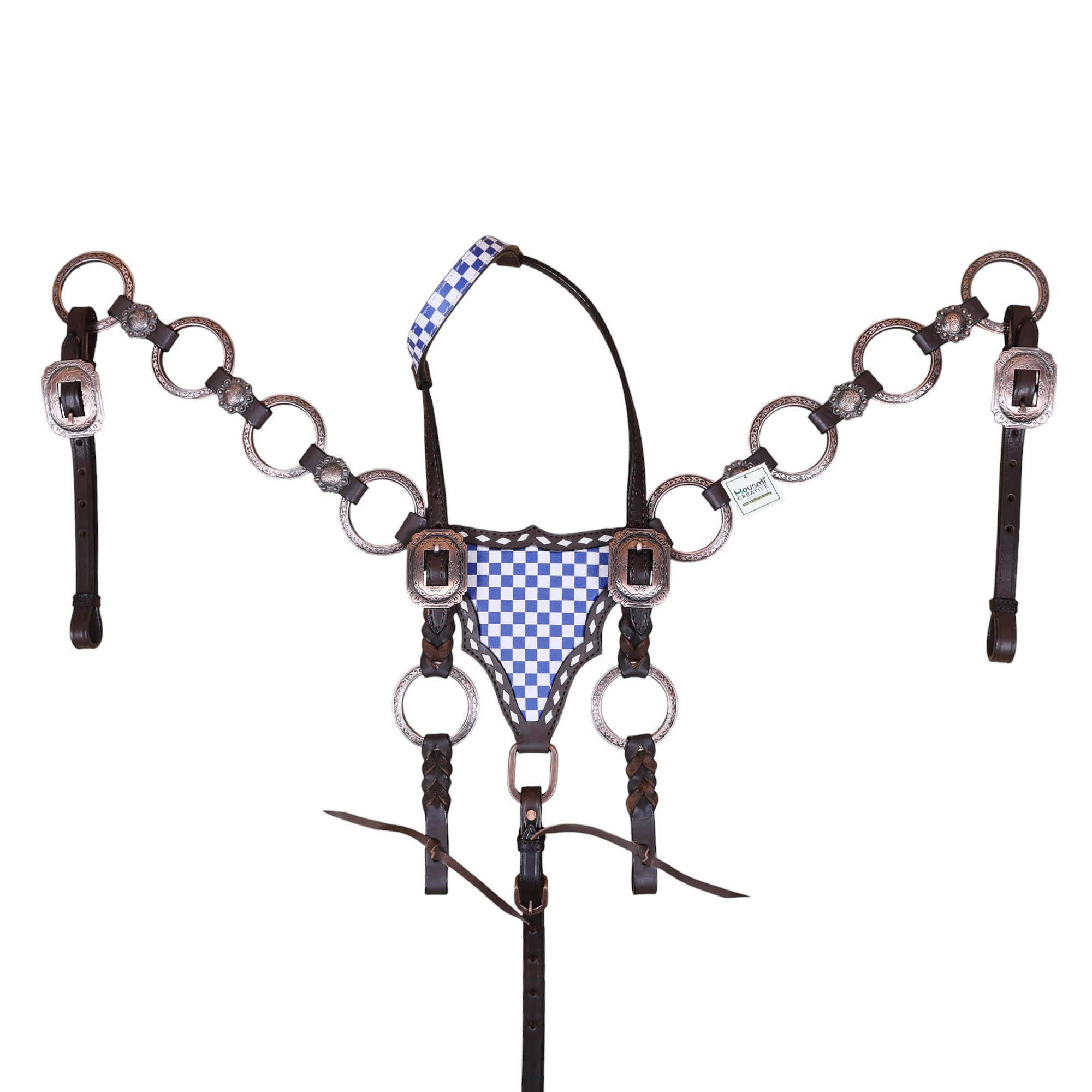 Royal Blue & White Checkered- Copper Rings- (HSBM 114378)