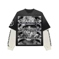 T-shirt 280gsm imprimé personnalisé Box t-shirt surdimensionné 100% coton graphique boxy tee Double couche T-shirts à manches longues pour hommes