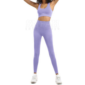 Conjunto de Yoga para mujer de alta calidad sin costuras Spandex poliéster transpirable cintura elástica cierre patrón sólido Venta caliente - Product Image 2