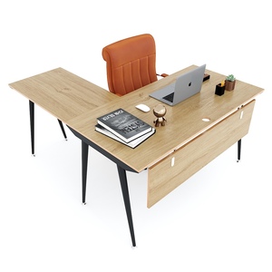 L-shaped Wooden <b>Desk</b> with Melamine Plywood Top & Iron Cone Legs 140x150cm <b>Extendable</b> & Foldable HBCO038 - Product Image 1