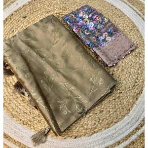 ผ้าส่าหรีผ้าไหมลายลาเต้น้ำหนักเบาผ้า2025สำหรับงานแต่งงานสไตล์อินเดีย - Product Image 3