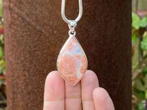 Colgante de ágata de caramelo de algodón de Plata de Ley 925, 25x51mm, piedra preciosa rosa y Blanca Natural, pieza de declaración hecha a mano - Product Image 4