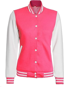 Chaqueta Varsity Moderna e Informal para Mujer en Blanco con Detalles Rojos, Nueva Promoción, Estilo Moderno, Transpirable, de Lana, para Invierno, Senderismo y Actividades al Aire Libre - Product Image 5