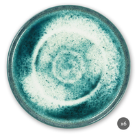 Ronde set van 6 keramische serveerschotels, Scandinavisch minimalistisch design, Atena van Excelsa, reactief geglazuurd, glanzend reliëf, digitale decoratie