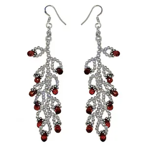 Pendientes Largos de Plata con Cuentas de Granate, Elegantes, para Mujer, Regalo de Joyería de Moda - Product Image 1