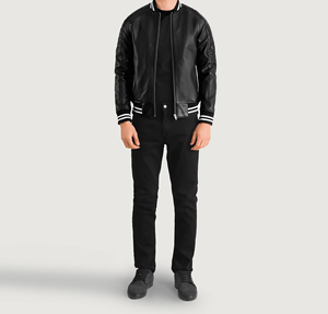 Veste universitaire en mélange de laine de qualité supérieure avec manches en cuir véritable pour hommes Veste de baseball universitaire pour hommes - Product Image 4