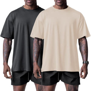 T-shirt à col montant personnalisé de haute qualité 100% coton 300gsm pour hommes T-Shirt vierge tricoté à épaules tombantes de luxe épais grande taille - Product Image 1