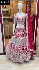 Lourd Lehenga Choli Dupatta Blouse Broderie Travail Pierre Perle Travail De Mariée Lehenga Choli Prix De Gros pour Femmes Vêtements - Product Image 3