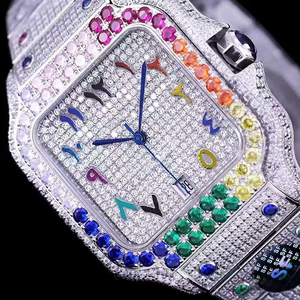 นาฬิกาข้อมือผู้ชายคุณภาพสูง ประดับเพชรเต็มหน้าปัด ชุบสี หน้าปัดแบบอารบิก ผ่านการทดสอบเพชรโมอิสซาไนต์ ระบบออโตเมติก - Product Image 4